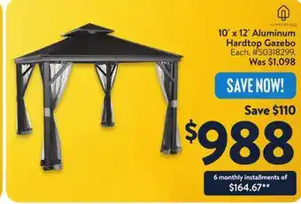 Walmart 10' x 12' Aluminum Hardtop Gazebo offer