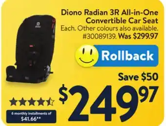 Walmart Diono Radian 3R All0in One Convertible Car Seat offer