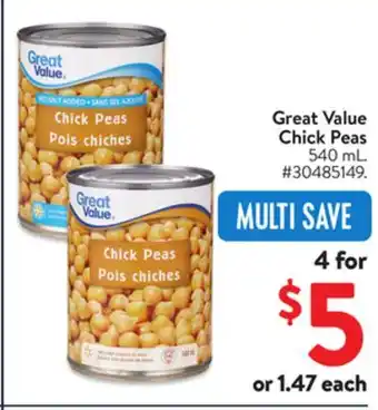 Walmart Great Value Chick Peas offer