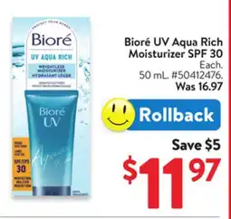 Walmart Bioré UV Aqua Rich Moisturizer SPF 30 offer