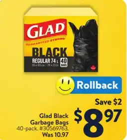 Walmart Glad Black Garbage Bags offer