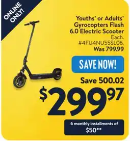 Walmart Youths' or Adults' Gyrocopters Flash 6.0 Electric Scooter offer