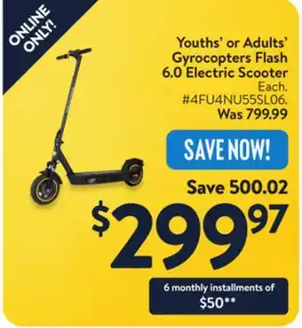 Walmart Youths' or Adults' Gyrocopters Flash 6.0 Electric Scooter offer