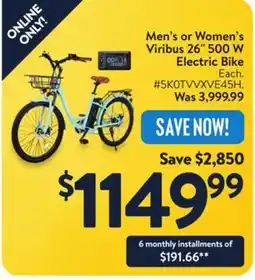 Walmart Men's or Women's Viribus 26 500 W Electric Bike offer