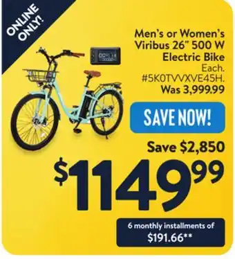 Walmart Men's or Women's Viribus 26 500 W Electric Bike offer