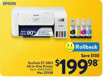 Walmart EcoTank ET-2803 All-in-One Printer offer