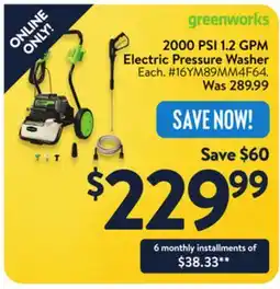 Walmart 2000 PSI 1.2 GPM Electric Pressure Washer offer