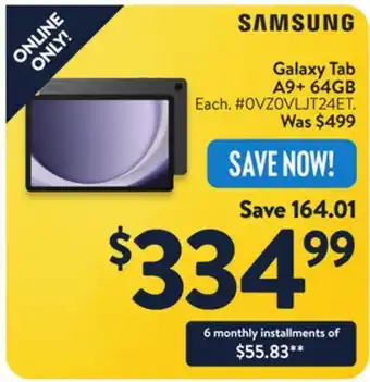 Walmart Samsung Galaxy Tab A9+64GB offer