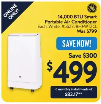 Walmart GE 14,000 BTU Smart Portable Air Conditioner offer