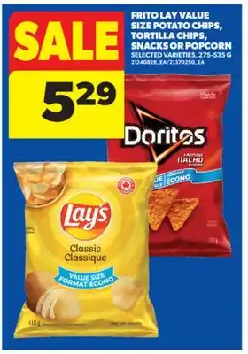 Real Canadian Superstore FRITO LAY VALUE SIZE POTATO CHIPS, TORTILLA CHIPS, SNACKS OR POPCORN offer