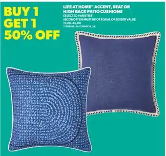 Real Canadian Superstore LIFE AT HOME ACCENT, SEAT OR HIGH BACK PATIO CUSHIONS offer