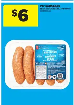 Real Canadian Superstore PC SAUSAGES, 375/500 G offer