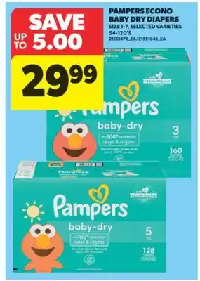 Real Canadian Superstore PAMPERS ECONO BABY DRY DIAPERS, 54-120' S offer