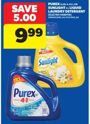 Real Canadian Superstore PUREX 4.08-4.43 L OR SUNLIGHT 4 L LIQUID LAUNDRY DETERGENT offer