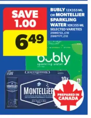 Real Canadian Superstore BUBLY 12X355 ML OR MONTELLIER SPARKLING WATER ML offer