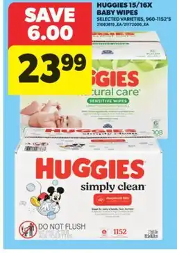 Real Canadian Superstore HUGGIES 15/16X BABY WIPES, 960-1152'S offer