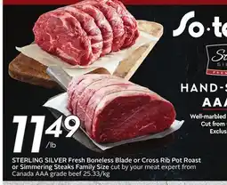 Sobeys STERLING SILVER Fresh Boneless Blade or Cross Rib Pot Roast or Simmering Steaks Family Size offer