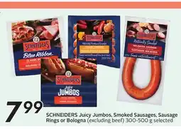 Sobeys SCHNEIDERS Juicy Jumbos, Smoked Sausages, Sausage Rings or Bologna offer