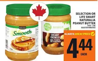 Food Basics SELECTION OR LIFE SMART NATURALIA PEANUT BUTTER offer