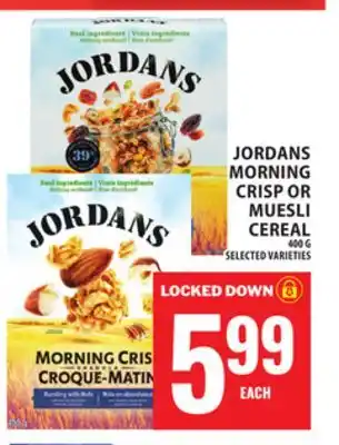 Food Basics JORDANS MORNING CRISP OR MUESLI CEREAL offer