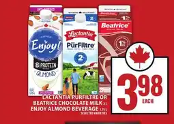 Food Basics LACTANTIA PURFILTRE OR BEATRICE CHOCOLATE MILK ENJOY ALMOND BEVERAGE offer