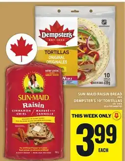 Food Basics SUN-MAID RAISIN BREAD OR DEMPSTER'S 10 TORTILLAS offer