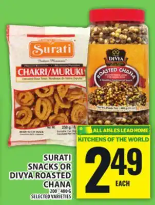 Food Basics SURATI SNACKS OR DIVYA ROASTED CHANA offer