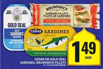 Food Basics CEDAR OR GOLD SEAL SARDINES, BRUNSWICK FILLETS offer