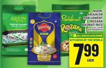 Food Basics NOOR, ARJUN OR PARLIAMENT ROZANA BASMATI RICE offer