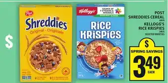 Food Basics POST SHREDDIES CEREAL OR KELLOGG'S RICE KRISPIES offer