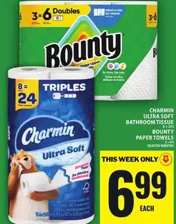 Food Basics CHARMIN ULTRA SOFT BATHROOM TISSUE OR BOUNTY PAPER TOWELS offer