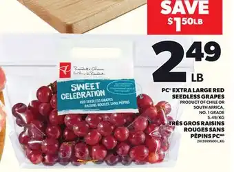 Independent Grocer PC EXTRA LARGE SEEDLESS GRAPES, 5.49/KG offer