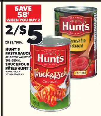 Independent Grocer HUNT'S PASTA SAUCE, 369-680 ML offer