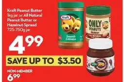 Longo's Kraft Peanut Butter 1kg jar or All Natural Peanut Butter or Hazelnut Spread 725-750g jar offer