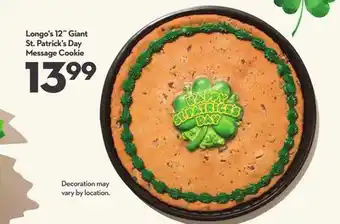 Longo's 12 Giant St. Patrick's Day Message Cookie offer