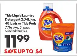 Longo's Liquid Laundry Detergent 2.04L jug, 48 loads or Tide Pods 771g pkg, 31 pacs offer