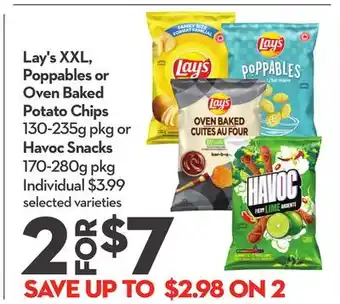 Longo's Lay's XXL, Poppables or Oven Baked Potato Chips 130-235g pkg or Havoc Snacks 170-280g pkg offer