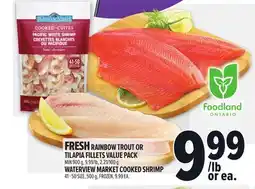 Metro FRESH RAINBOW TROUT OR TILAPIA FILLETS WATERVIEW MARKET COOKED SHRIMP offer