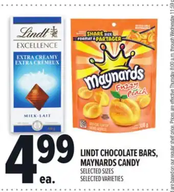 Metro LINDT CHOCOLATE BARS, MAYNARDS CANDY offer