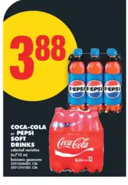 No Frills COCA-COLA or PEPSI SOFT DRINKS, 6x710 mL offer