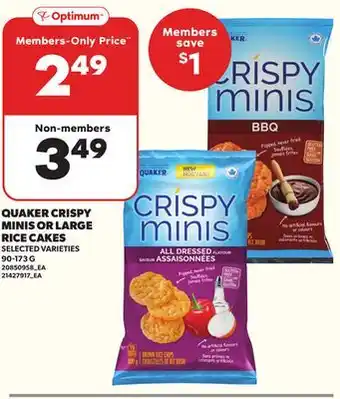 Loblaws QUAKER CRISPY MINIS OR LARGE RICE CAKES 90-173G offer