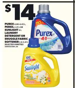 Loblaws PUREX, 4.08-4.43L, PERSIL 2.21L OR SUNLIGHT LAUNDRY DETERGENT OR SNUGGLE FABRIC SOFTENER, 2.8-3.41L offer