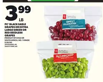 Loblaws PC BLACK SABLE GRAPES OR EXTRA LARGE GREEN OR RED SEEDLESS GRAPES offer