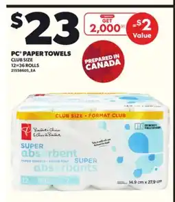 Loblaws PC PAPER TOWELS, 12=36ROLLS offer