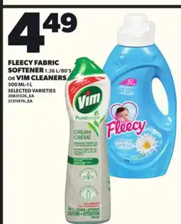 Loblaws FLEECY FABRIC SOFTENER, 1.36L/80'S OR VIM CLEANERS, 500ML-1L offer