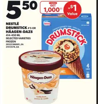 Loblaws NESTLÉ DRUMSTICK 4'S OR HÄAGEN-DAZS 414-450ML offer