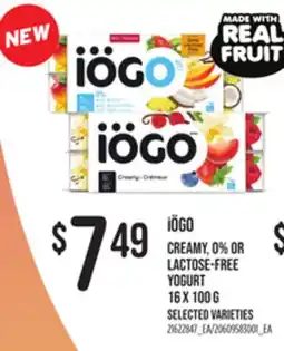 Loblaws IÖGO CREAMY, 0% OR LACTOSE-FREE YOGURT 16X100,G offer