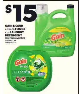 Loblaws GAIN LIQUID, 4.5L OR FLINGS, 42'S LAUNDRY DETERGENT offer