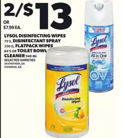 Loblaws LYSOL DISINFECTING WIPES 75'S, DISINFECTANT SPRAY 350G, FLATPACK WIPES 84'S OR TOILET BOWL 940ML offer