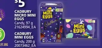 Loblaws CADBURY MICRO MINI EGGS CANDY, 97G CADBURY MINI EGGS CANDY, 200G offer